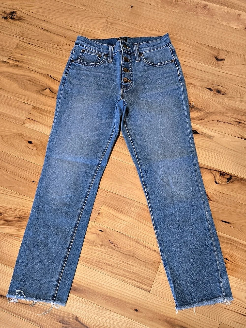 J.Crew Essential Straight Jean in All-Day Stretch with Button Fly in Blue  25